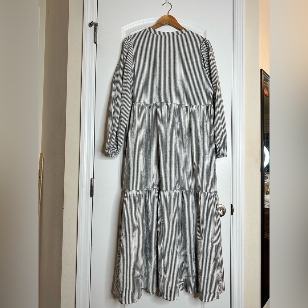 Coquette Milkmaid Tiered Long Sleeve Tiered Gray & White Stripes XL Pockets NWT - Picture 5 of 11